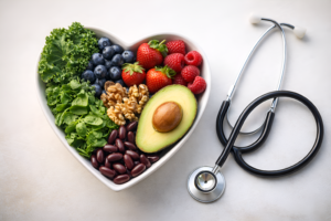 Heart-healthy plant-based foods showing cardiovascular benefits of plant-based eating for longevity